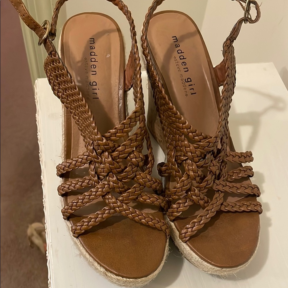 Madden Girl Brown Wedge Sandals with Braided Straps